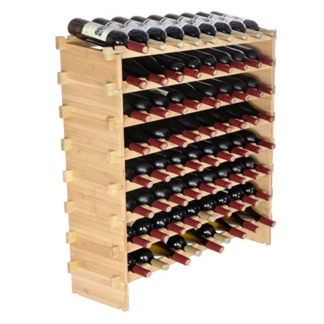 8-Tier Modular Wicker Wine Rack, 72-Bottle Wobble-Free Storage
